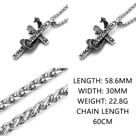 Gravestone Snake Cross Religious Unisex Pendant Necklace, GP1231033 - Picture 7 of 7